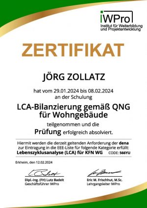 2024-01-29 IWPro_Zertifikat_LCA_WG_Zollatz_Seite_1 2024-01-29 IWPro_Zertifikat_LCA_WG_Zollatz_Seite_1